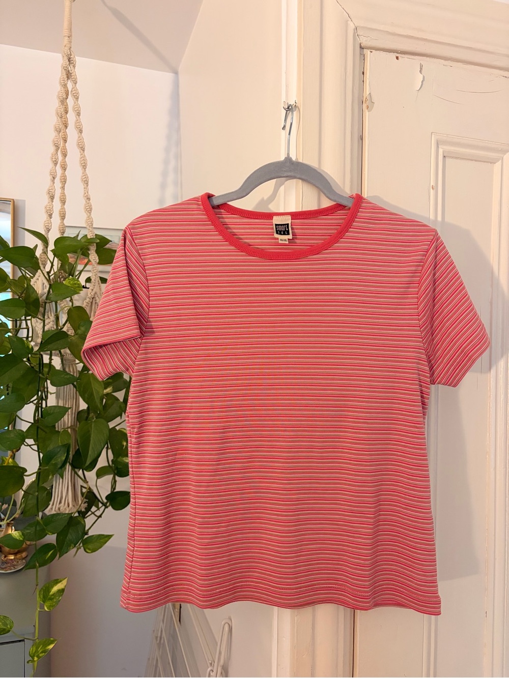 Vintage Pink & White Striped Short Sleeve Tee